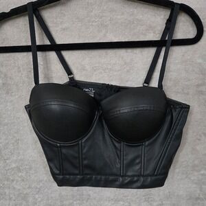 Rue 21 Black Faux Leather Corset Top | Size Small | Y2K Grunge Festival Going Ou